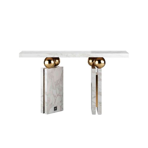 Contemporary sideboard table - QUANTIC ESTREMOZ - Hommés Studio - marble / polished brass base / marble base