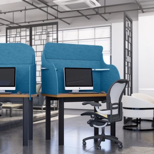 Free-standing acoustic panel - ZENVEIL - The Acoustics Company SAS - desk mounted / PET / rectangular