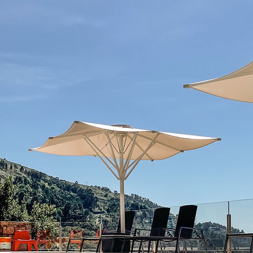 Square parasol - UMBRA - Motorline Professional - mast-centered / fabric / lacquered steel