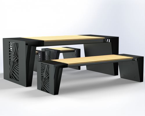 Contemporary picnic table - Printemps - URBAN TENDANCES - exotic wood / COR-TEN® steel / metal base