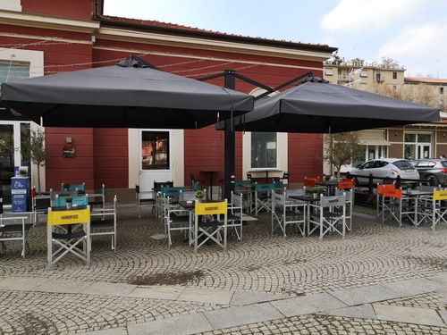 Rectangular parasol - RETRATTILE DOPPIO - Giardini Veneti Srl - side post / acrylic fabric / painted aluminum
