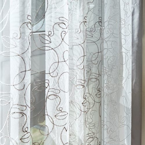 Patterned sheer curtain fabric - FACES - Gardisette - polyester / washable / transparent