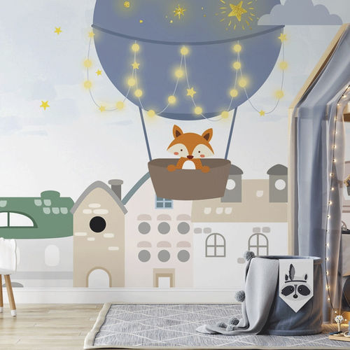 Contemporary wallpaper - renard & montgolfière - MuralConcept - nonwoven fabric / panoramic / children's pattern