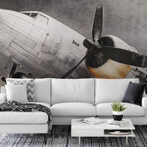 Vintage wallpaper - réaliste aviation pilote - MuralConcept - nonwoven fabric / panoramic / multi-color