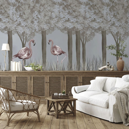Contemporary wallpaper - flamant rose décor enchanté - MuralConcept - nonwoven fabric / panoramic / animal motif