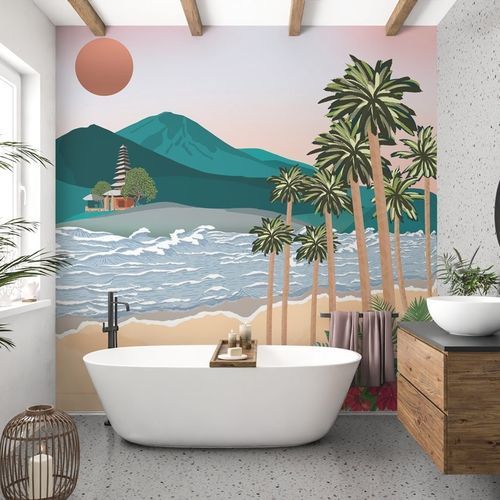 Contemporary wallpaper - illustration Bali inspiration - MuralConcept - nonwoven fabric / panoramic / multi-color