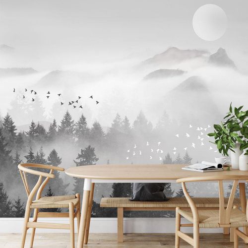 Contemporary wallpaper - brume mystique mountain - MuralConcept - nonwoven fabric / panoramic / gray