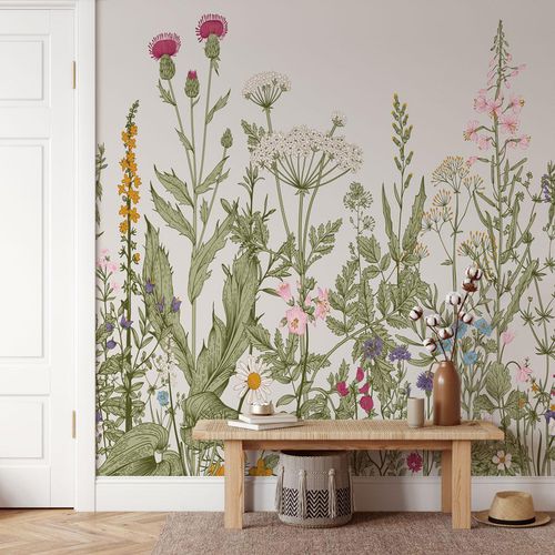 Contemporary wallpaper - botanique folk romantique - MuralConcept ...