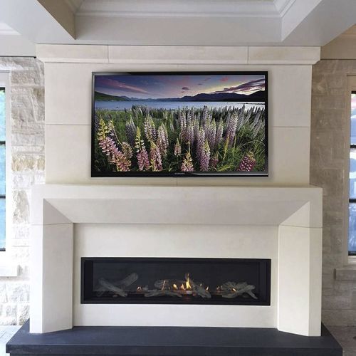 Contemporary fireplace mantel - AVANTI-2 - Tartaruga Design Inc - stone / white