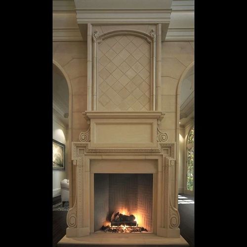 Traditional fireplace surround - ENGLISH REGENCY – BROKEN PEDIMENT - Tartaruga Design Inc - stone / white