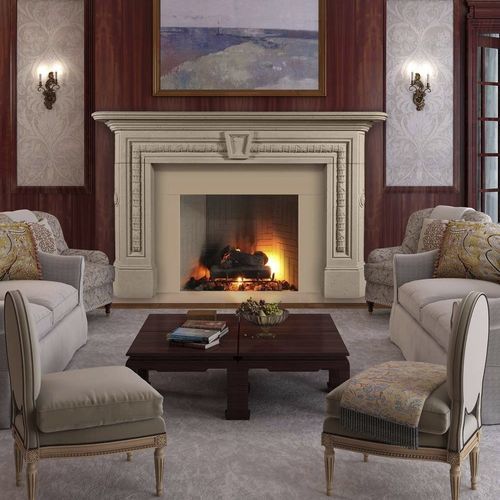 Traditional fireplace mantel KENT Tartaruga Design Inc stone / white