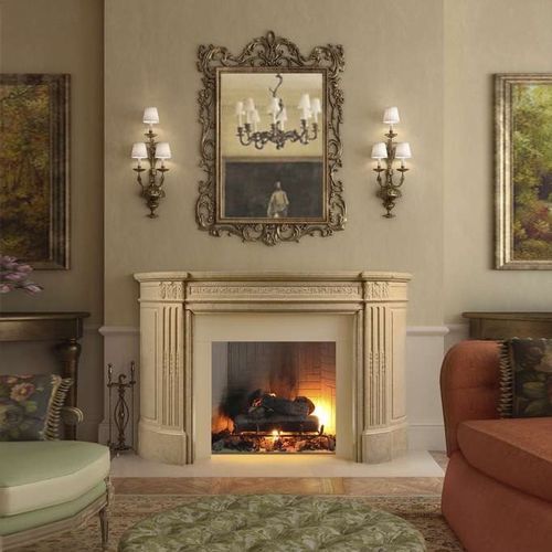 Louis XVI fireplace mantel - REGENCY  - Tartaruga Design Inc - stone / white