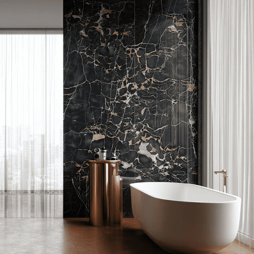 Marble stone slab - NERO PORTORO - Pistore Marmi - for interior / cladding / bathroom