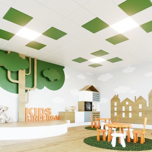 Glass wool suspended ceiling - HUMMING BIRD SYSTEM - Endafon - panel / for office / for conference rooms
