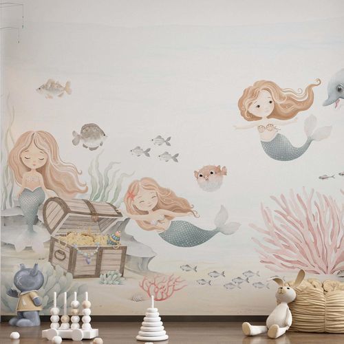 Nonwoven fabric wallpaper - TR&Eacute;SOR DES SIR&Egrave;NES - Kam et Leon - vinyl / animal motif / multi-color