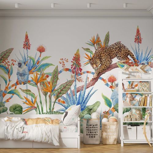 Original design wallpaper - JUNGLE FANTAISIE - Kam et Leon - nonwoven fabric / vinyl / animal motif
