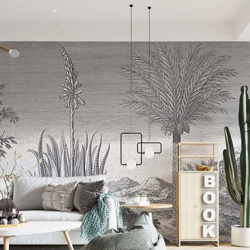 Minimalist design wallpaper - JARDIN ARIDE EN GRAVURE - Kam et Leon - nonwoven fabric / vinyl / nature pattern