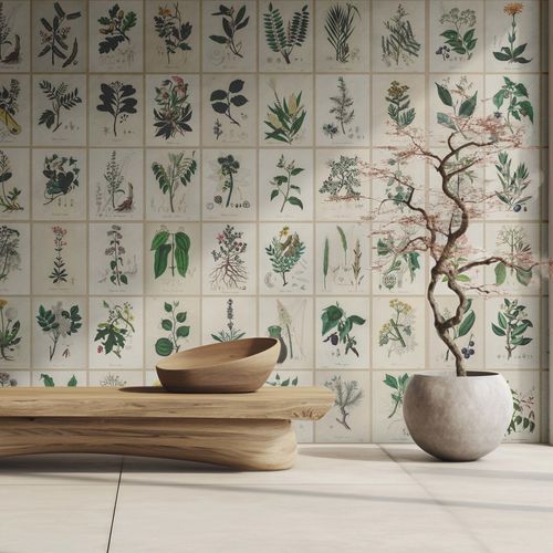 Biophilic design wallpaper - HERBIER - Kam et Leon - nonwoven fabric / vinyl / floral