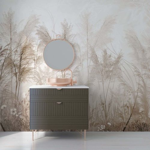 Minimalist design wallpaper - HERBES DE LA PAMPA - Kam et Leon - nonwoven fabric / vinyl / nature pattern