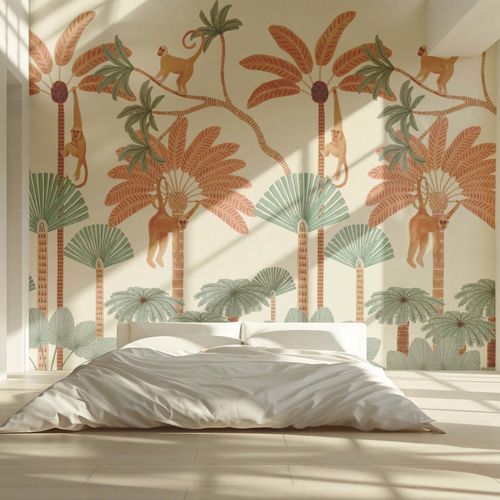 Biophilic design wallpaper - PALMIERS TROPICAUX - Kam et Leon - nonwoven fabric / vinyl / animal motif