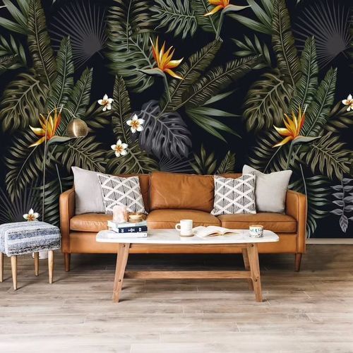 Biophilic design wallpaper - FEUILLE EXOTIQUE - Kam et Leon - nonwoven fabric / vinyl / floral