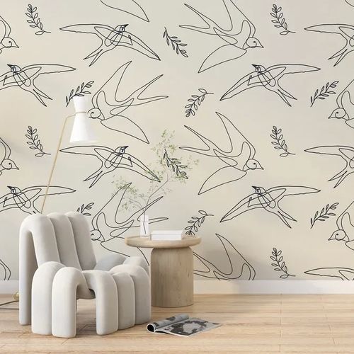 Contemporary wallpaper - HIRONDELLES - Kam et Leon - animal motif / wallpaper look / white