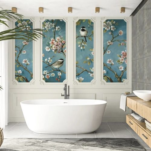 Contemporary wallpaper - MOULURE CERISIERS  - Kam et Leon - nature pattern / animal motif / floral pattern
