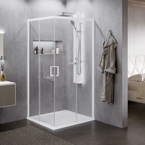 Fixed shower screen - ZEPHYROS 2.0 AH - NOVELLINI - corner / corner / tempered glass