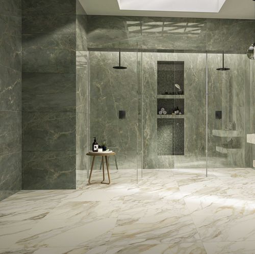 Porcelain stoneware tile - SAGE GREEN - CERAMICHE CAESAR - polished / indoor / living room