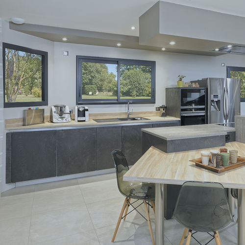 Contemporary kitchen - DJIN : BÉTON - PYRAM INDUSTRIES - wooden / resin / island