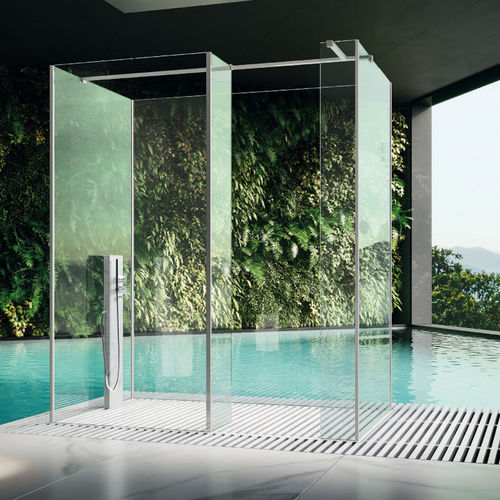 Fixed shower screen - B4040 - SAMO - floor-even / tempered glass / clear glass