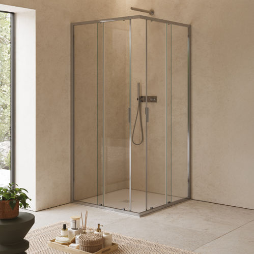 Sliding shower screen - CEE Super - SAMO - corner / tempered glass / satin-finish glass