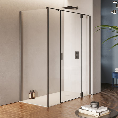 Swing shower screen - HINGED DOOR WITH TWO INLINE FIXED PANELS + FIXED PANEL B3250 - SAMO - rectangular / corner / tempered glass