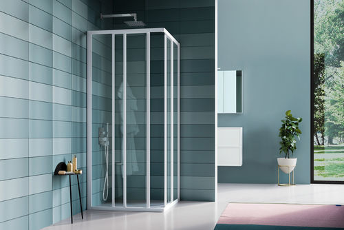 Sliding shower screen - SAMO - corner / tempered glass / clear glass
