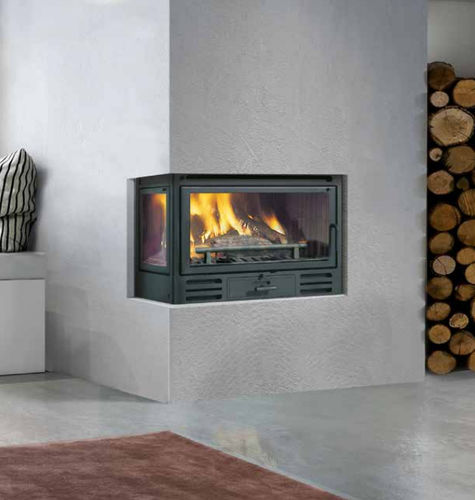 Corner fireplace insert - RIGA 49 glass side - EDILKAMIN - wood-burning / cast iron / forced convection