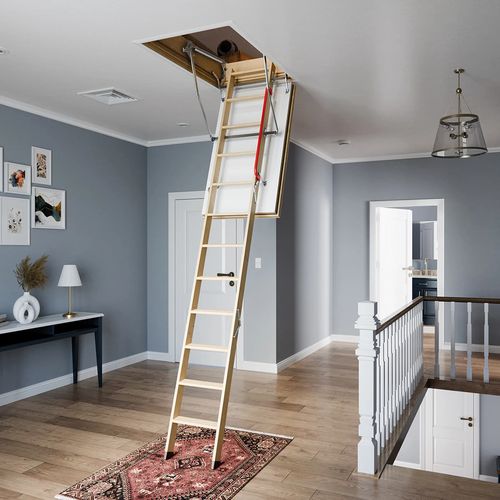 Attic retractable ladder - LWF 60  - FAKRO - folding / wood / for domestic use