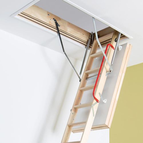 Roof hatch retractable ladder - LWT - FAKRO - folding / wood / for domestic use