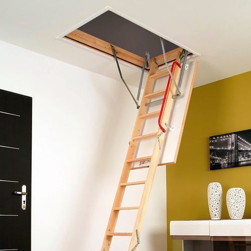 Attic retractable ladder - LWK PLUS - FAKRO - folding / wood / for domestic use