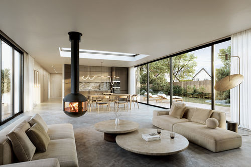 Wood-burning fireplace - AGORAFOCUS - Focus Creation - floor-mounted / ceiling / free-standing