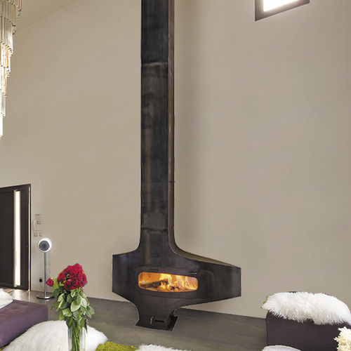 Wood-burning fireplace - HETEROFOCUS - Focus Creation - wall-mounted / free-standing / Single-sided
