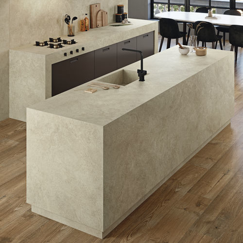 Porcelain stoneware countertop - COVERLAM TOP CAMARGUE - GRESPANIA CERAMICA - kitchen / white / sand