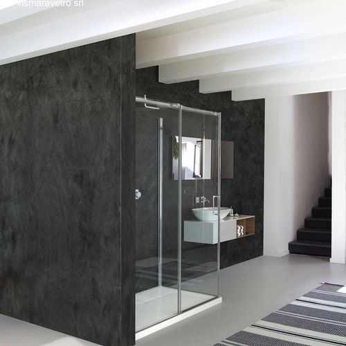 Glass shower cubicle - GLISS : DQ+DF - VISMARAVETRO - with sliding door / corner / clear glass