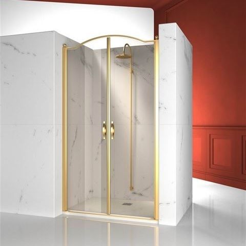 Swing shower screen - GOLD : GLB - VISMARAVETRO - arched / for alcoves / tempered glass
