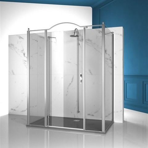 Tempered glass shower cubicle - GOLD : GLG+GLM+GLG - VISMARAVETRO - with pivot door / rectangular / commercial