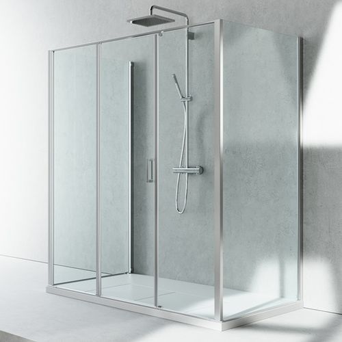 Glass shower enclosure - LINEA : LG+LM+LG - VISMARAVETRO - with pivot door / rectangular / home