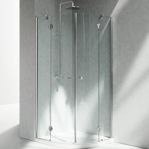 Glass shower cubicle - SINTESI : ST  - VISMARAVETRO - with hinged door / curved / clear glass