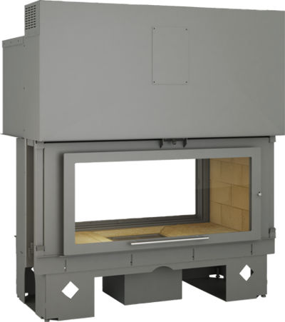 Closed wood hearth - CLASSIC: R°HORIZON V° SWINGING - TOTEM fire - double-sided / metal / with retractable door