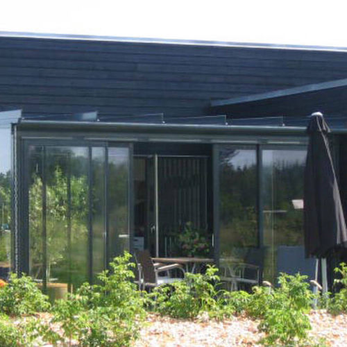 Sliding patio door - SL 142 - SOLARLUX - aluminum / double-glazed / thermally-insulated