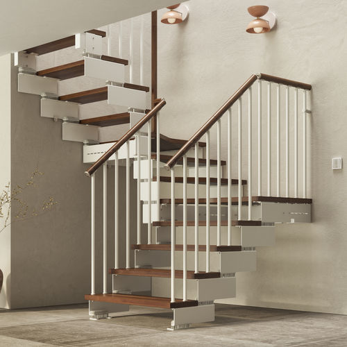 Modular staircase - EVO - SCRIGNO - half-turn / beech step / steel frame