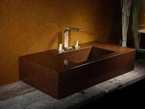 Countertop washbasin - GLITTER BRONZE - Santa Margherita - quartz / with counter / rectangular